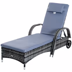 3pc Outsunny Garden Rattan Sun Lounger Set w/ Side Table - Grey
