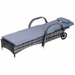 3pc Outsunny Garden Rattan Sun Lounger Set w/ Side Table - Grey - Additional view 4
