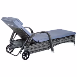 3pc Outsunny Garden Rattan Sun Lounger Set w/ Side Table - Grey - Additional view 6