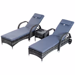 3pc Outsunny Garden Rattan Sun Lounger Set w/ Side Table - Grey - Additional view 7