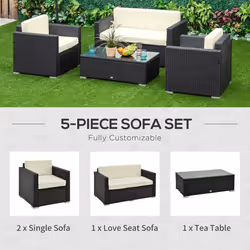 Outsunny 4PC Rattan Sofa Set Outdoor Coffee Table Chair Wicker Garden Black
