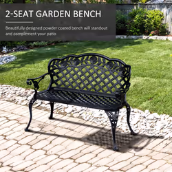 Outsunny Garden Bench Park Chair Cast Aluminium Outdoor 2-seater Outdoor Black