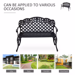 Outsunny Garden Bench Park Chair Cast Aluminium Outdoor 2-seater Outdoor Black - Additional view 5