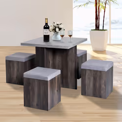 Homcom Modern Table & 4 Ottoman Seats | Space-Saving Dining Set - Additional view 6