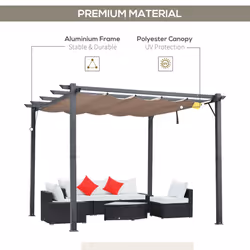 Outsunny 3x3(m) Pergola Gazebo Sun Shade Shelter Aluminium Garden Canopy, Brown
