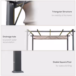 Outsunny 3x3(m) Pergola Gazebo Sun Shade Shelter Aluminium Garden Canopy, Brown - Additional view 4