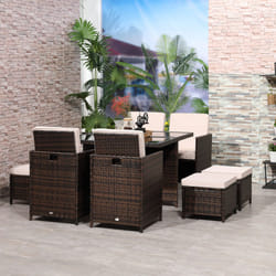 Outsunny Rattan Dining Set Garden Furniture Cube Table Chair Stool Cushion Seat