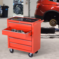 DURHAND Roller Tool Cabinet Stoarge Box 5 Drawers Garage Workshop Chest Red