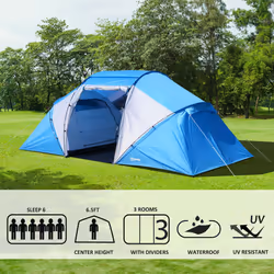 Outsunny Hiking Tent | 4-6 Person Capacity (Blue)