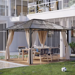 Outsunny 3.6x3(m) Hardtop Gazebo Garden Pavilion w/ Polycarbonate Roof, Brown