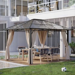 Outsunny 3.6x3(m) Hardtop Gazebo Garden Pavilion w/ Polycarbonate Roof, Brown