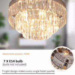 HOMCOM Crystal Chandelier Flush Mount Ceilings Lighting Fixture for Living Room - Additional view 10