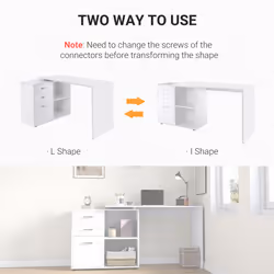 HOMCOM Computer Desk Table Workstation L Shape File Cabinet White Home Office - Additional view 4