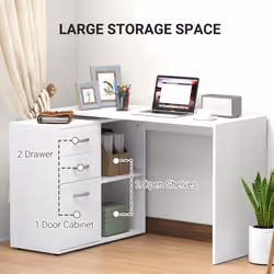 HOMCOM Computer Desk Table Workstation L Shape File Cabinet White Home Office - Additional view 5