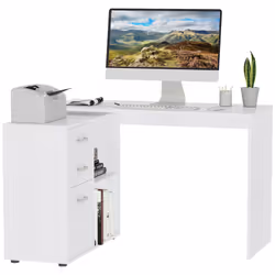 HOMCOM Computer Desk Table Workstation L Shape File Cabinet White Home Office - Additional view 8