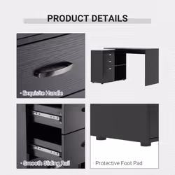 HOMCOM Computer Desk Table Workstation L Shape File Cabinet Black Home Office - Additional view 4