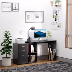 HOMCOM Computer Desk Table Workstation L Shape File Cabinet Black Home Office - Additional view 5