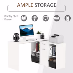 HOMCOM Multipurpose L-Shaped Computer Desk Laptop Workstation MDF White