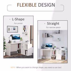 HOMCOM Multipurpose L-Shaped Computer Desk Laptop Workstation MDF White