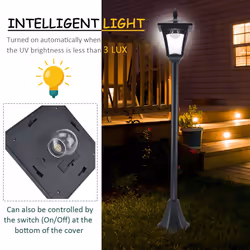 Outsunny Outdoor Garden Solar Light with Base IP44 Optical Control Dimmable