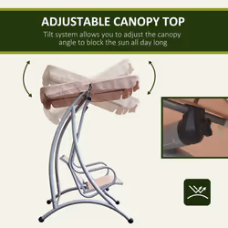 Outsunny 3 Seat Metal Fabric Backyard Balcony Patio Swing Chair with Canopy Top