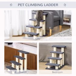 PawHut Dog Steps for Bed 4 Step Pet Stairs ladder for Dog Cat Scratch Post Grey - Additional view 4
