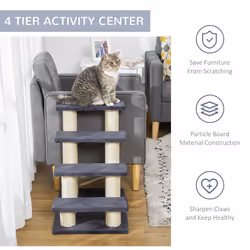 PawHut Dog Steps for Bed 4 Step Pet Stairs ladder for Dog Cat Scratch Post Grey - Additional view 5