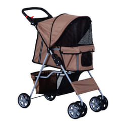 PawHut Brown 4-Wheel Pet Stroller