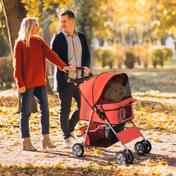 PawHut Pet Stroller Carrier Foldable Deluxe Jogger Walk Travel Dog Cat Red