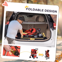 PawHut Pet Stroller Carrier Foldable Deluxe Jogger Walk Travel Dog Cat Red - Additional view 4