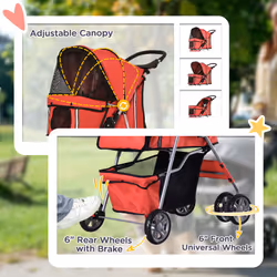 PawHut Pet Stroller Carrier Foldable Deluxe Jogger Walk Travel Dog Cat Red - Additional view 5