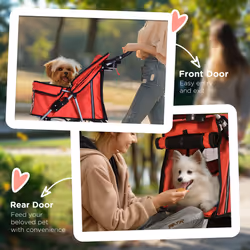 PawHut Pet Stroller Carrier Foldable Deluxe Jogger Walk Travel Dog Cat Red - Additional view 6
