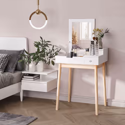 HOMCOM Dressing Table Vanity Desk Flip-up Mirror 2 Drawers, White