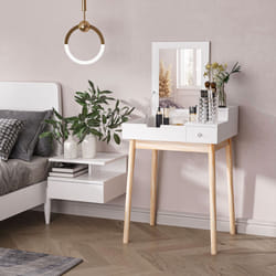 HOMCOM Dressing Table Vanity Desk Flip-up Mirror 2 Drawers, White