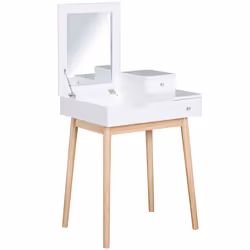 HOMCOM Dressing Table Vanity Desk Flip-up Mirror 2 Drawers, White - Additional view 6