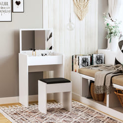 HOMCOM Dressing Table Set Padded Stool with Flip-up Mirror Multi-purpose - White