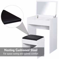 HOMCOM Dressing Table Set Padded Stool with Flip-up Mirror Multi-purpose - White