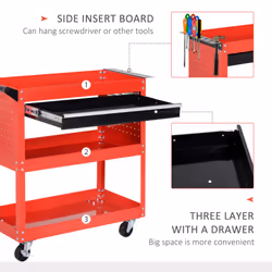 DURHAND 3-tier Tool Trolley Cart Roller Cabinet Garage Workshop with Drawer