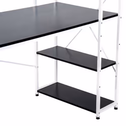 HOMCOM Computer Desk Laptop Table w/4-tier Bookshelf  Metal Frame Black, White