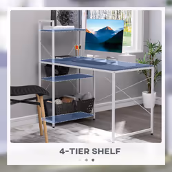 HOMCOM Computer Desk Laptop Table w/4-tier Bookshelf  Metal Frame Black, White - Additional view 5