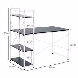 HOMCOM Computer Desk Laptop Table w/4-tier Bookshelf  Metal Frame Black, White - Additional view 7