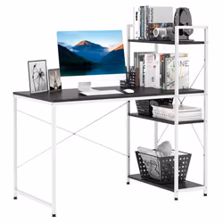 HOMCOM Computer Desk Laptop Table w/4-tier Bookshelf  Metal Frame Black, White - Additional view 8