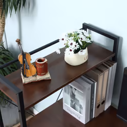 HOMCOM Computer Desk Laptop Table w/4-tier Bookshelf  Metal Frame Walnut, Black