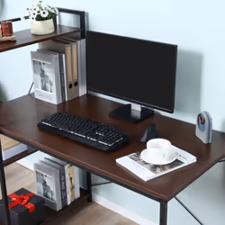 HOMCOM Computer Desk Laptop Table w/4-tier Bookshelf  Metal Frame Walnut, Black