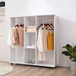 HOMCOM Mobile Double Open Wardrobe w/ Clothes Hanging Rail Colthing White