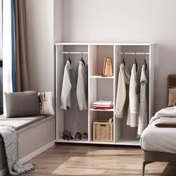 HOMCOM Mobile Double Open Wardrobe w/ Clothes Hanging Rail Colthing White - Additional view 4