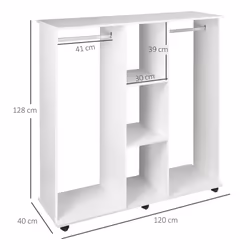 HOMCOM Mobile Double Open Wardrobe w/ Clothes Hanging Rail Colthing White - Additional view 7