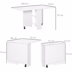 HOMCOM Mobile Drop Leaf Dining Table Folding Desk w/ 2 Wheels White - Additional view 11
