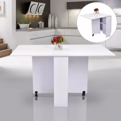 HOMCOM Mobile Drop Leaf Dining Table Folding Desk w/ 2 Wheels White