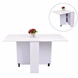 HOMCOM Mobile Drop Leaf Dining Table Folding Desk w/ 2 Wheels White